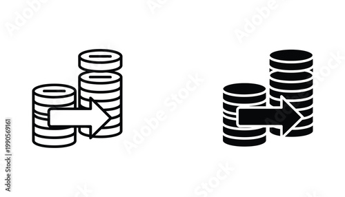 Money transfer icon set representing financial transactions and digital currency exchange processes