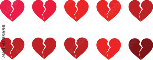 Broken heart icons set love heartbreak relationship pain valentine red vector collection minimal modern romantic symbols design elements
