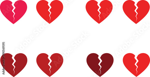 Broken heart icons set love heartbreak relationship pain valentine symbol red vector collection minimal modern romantic design elements
