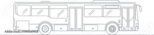 A modern city bus presented in a clean line art vector illustration, showcasing contemporary public transportation for urban travel and commuter route designs.