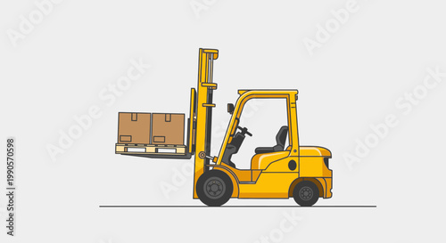 Yellow forklift transporting cardboard boxes on a pallet vector illustration