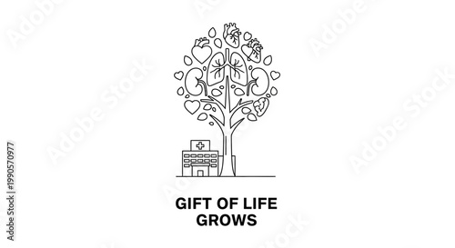Gift of life grows conceptual illustration with medical organs tree.