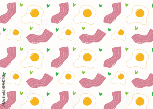 This image presents a delightful and cheerful seamless pattern featuring classic breakfast elements