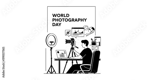 World Photography Day Celebration with Photographer at Desk.