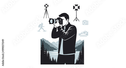 Man holding camera taking photo professional photographer.