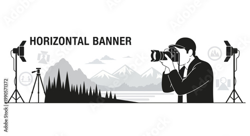 Photographer Capturing Scenic Landscape with Professional Camera.