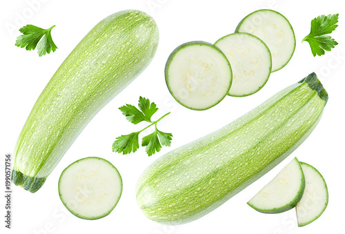 sliced zucchini or marrow isolated on white background. clipping path