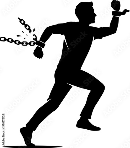 Silhouette of a man breaking free from chains, representing liberation and freedom