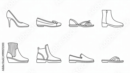 Women Footwear Essentials Cute Line Art Set  Heels, Sneakers, Sandals and Daily Shoes Collection