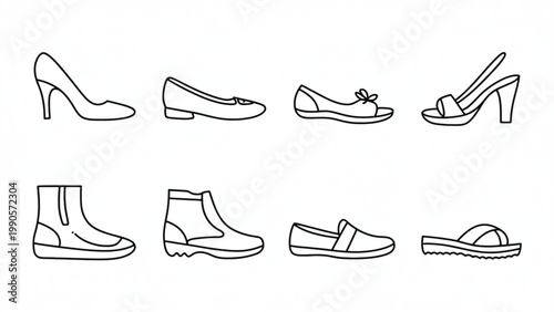 Women Footwear Essentials Cute Line Art Set Heels, Sneakers, Sandals and Daily Shoes Collection