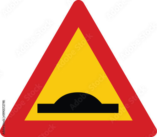 Speed Bump Ahead Warning Triangle Red and Yellow European Traffic Sign Isolated