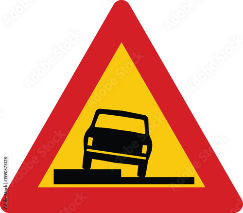 Unstable Shoulder Warning Triangle Red and Yellow European Traffic Sign Isolated