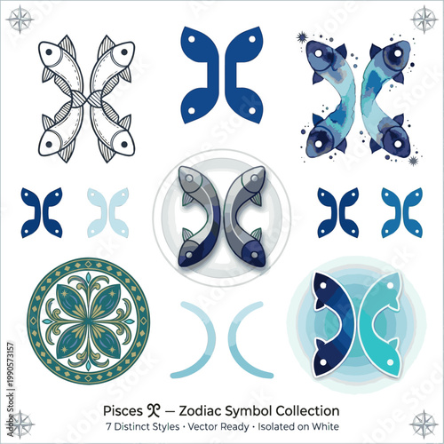 Create a realistic kinds of deferent Pisces vector art with white background.