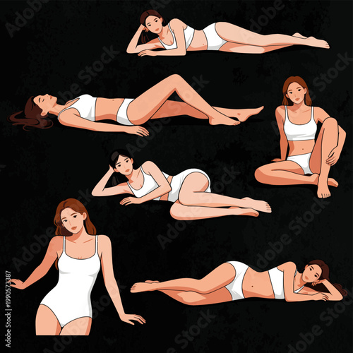 Create a realistic kinds of deferent woman lying down vector art ..