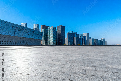 Modern Cityscape with Empty Plaza and Skyscrapers