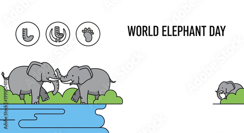 Foto Cartoon elephants illustration for World Elephant Day celebration