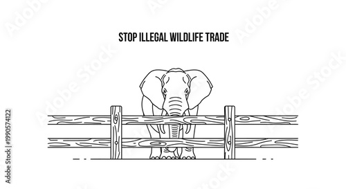 An illustration of an elephant standing behind a wooden fence.