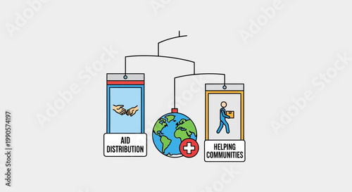 Infographic Illustration of Humanitarian Aid Distribution and Helping Communities Globally.