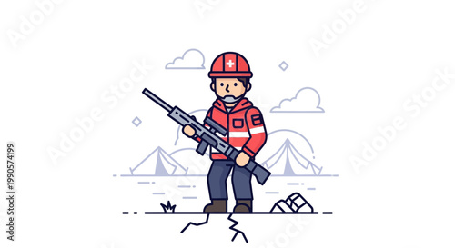 Cartoon Illustration of a Soldier in Red Uniform Holding a Sniper Rifle.