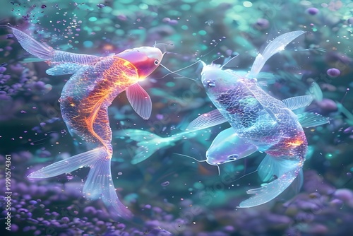 Pisces Twin Neural Network Fish Swim Through Liquid Light