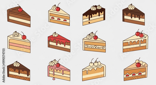 Collection of Delicious Slices of Cake with Cherry Topping.