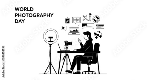 Woman working on photography setup for World Photography Day.