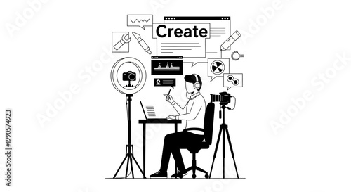 Content Creator Working Remotely with Technology and Equipment.