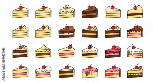 Collection of Delicious Slices of Cake with Cherries on Top.
