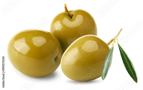 green olives isolated on white background. clipping path