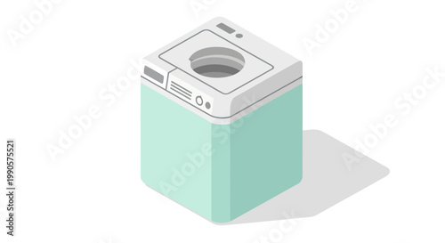 Isometric Vector Illustration of a Modern Mint Green Top-Loading Washing Machine for Laundry and Housework