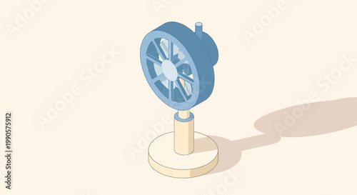 Isometric Blue Electric Desk Fan Vector Illustration for Cooling and Ventilation