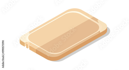 Isometric Empty Wooden Cutting Board or Serving Tray Isolated on White Background