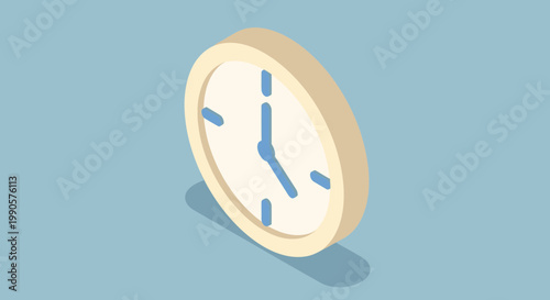 Isometric 3D Round Analog Clock Icon for Time Management and Scheduling Concept