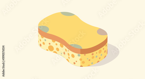 Isometric Yellow Bath Sponge Illustration for Cleaning and Personal Hygiene