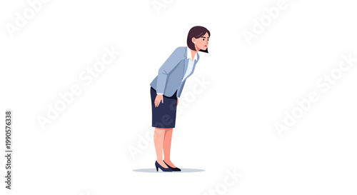 Curious Businesswoman Character Leaning Forward Squinting and Peering Closely