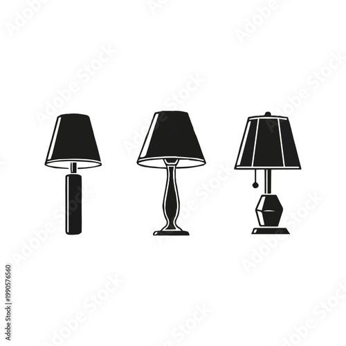 Three different types of table lamps with shades