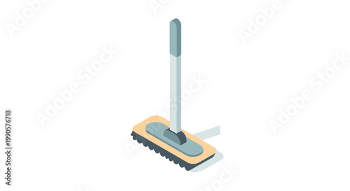 Isometric vector illustration of a long-handled floor scrub brush for housekeeping and cleaning services