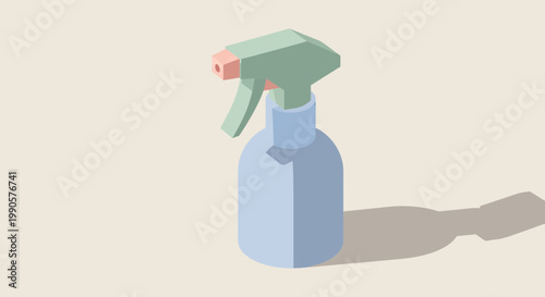 Isometric vector illustration of a minimalist spray bottle for cleaning, gardening, and household hygiene.