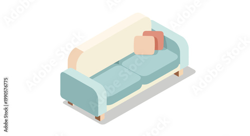 Modern Isometric Sofa Vector Illustration for Living Room Interior Design with Cushions and Pillows