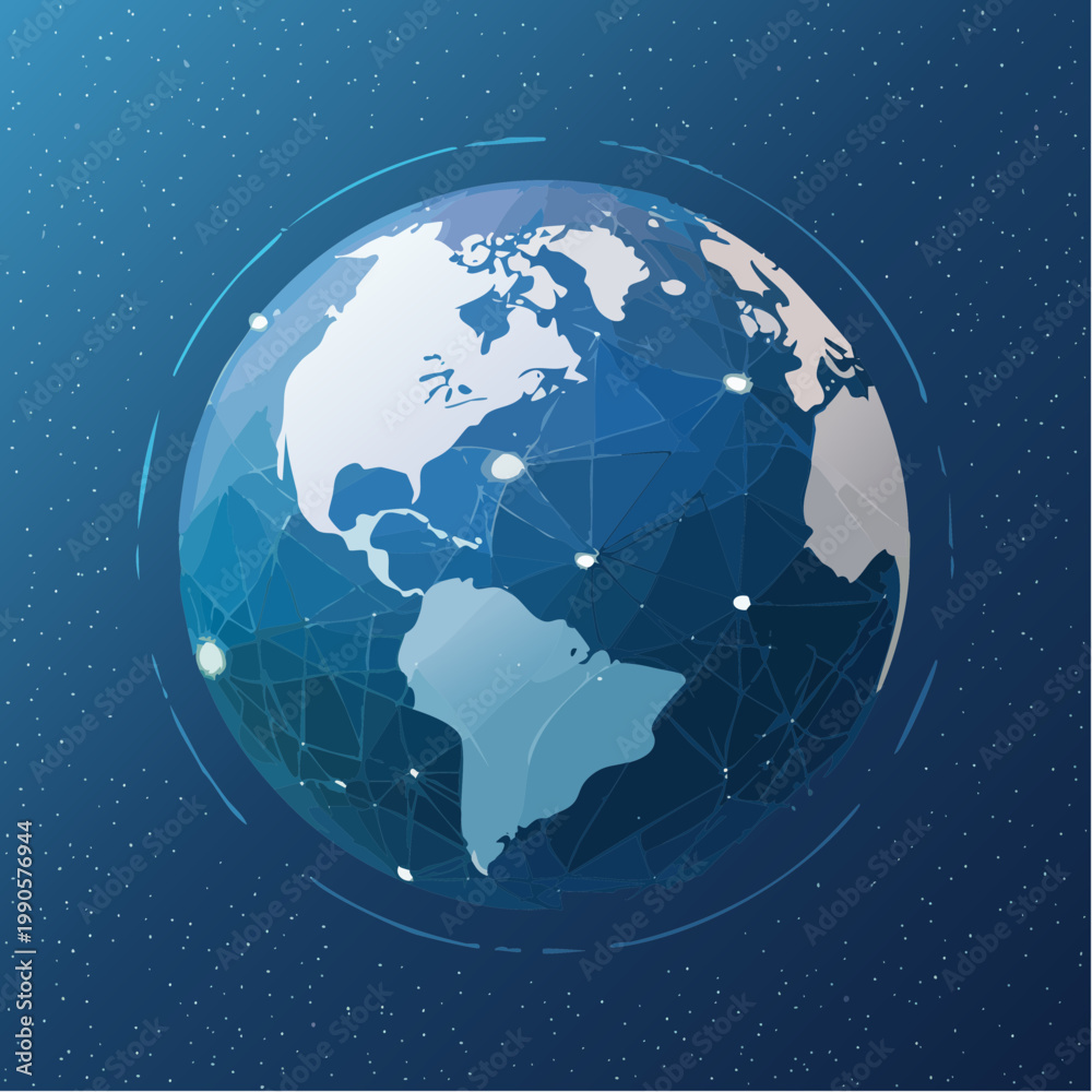 Fototapeta premium A blue and white globe with a network of lines and dots