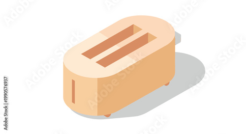 Isometric vector illustration of a modern peach-colored two-slot kitchen toaster isolated on a white background