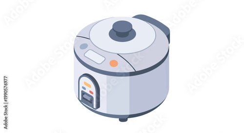 Modern Isometric Vector Illustration of an Electric Rice Cooker for Kitchen Use