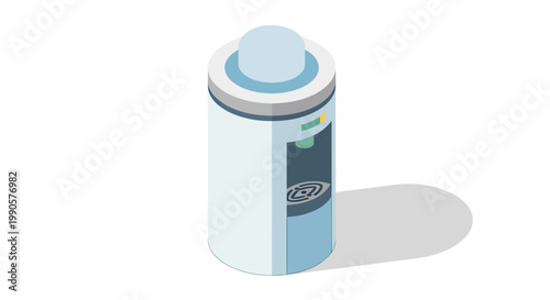Isometric Vector Illustration of a Professional Water Cooler Dispenser with Plastic Bottle, Office Interior and Corporate Hydration Concept