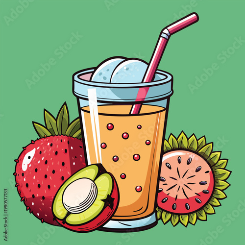 Cartoon glass of juice with fruit