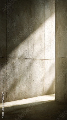 Light Streaming Through Concrete Walls in Minimalist Interior Space