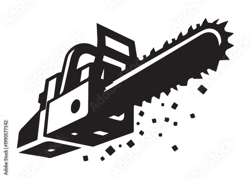 chainsaw cutting logo silhouette vector, chainsaw silhouette logo design illustration, chainsaw silhouette powerful vector design, woodcutter with chainsaw logo silhouette vector on white background