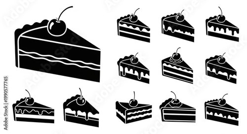 Collection of Delicious Cake Slices with Cherry Topping.