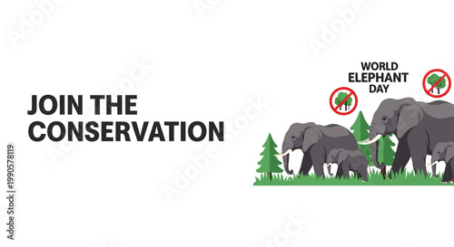 World Elephant Day banner with elephants in nature conservation concept.