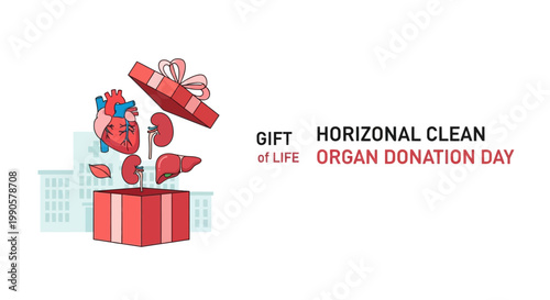 Gift of life concept with human internal organs emerging from a red gift box.