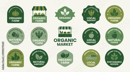 Collection of organic food market labels.